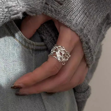 DAIIIBABYYY  -  Irregular Hollow Geometric Rings For Women Couples New Trendy Personality Simple Creative Design Party Jewelry Gifts